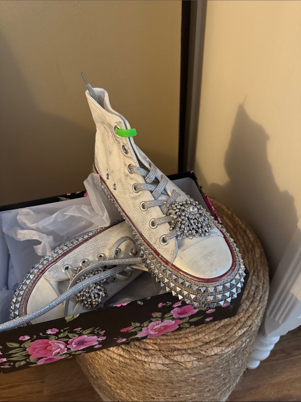Free People White High-Top Studded Crystal Embellished Sneakers